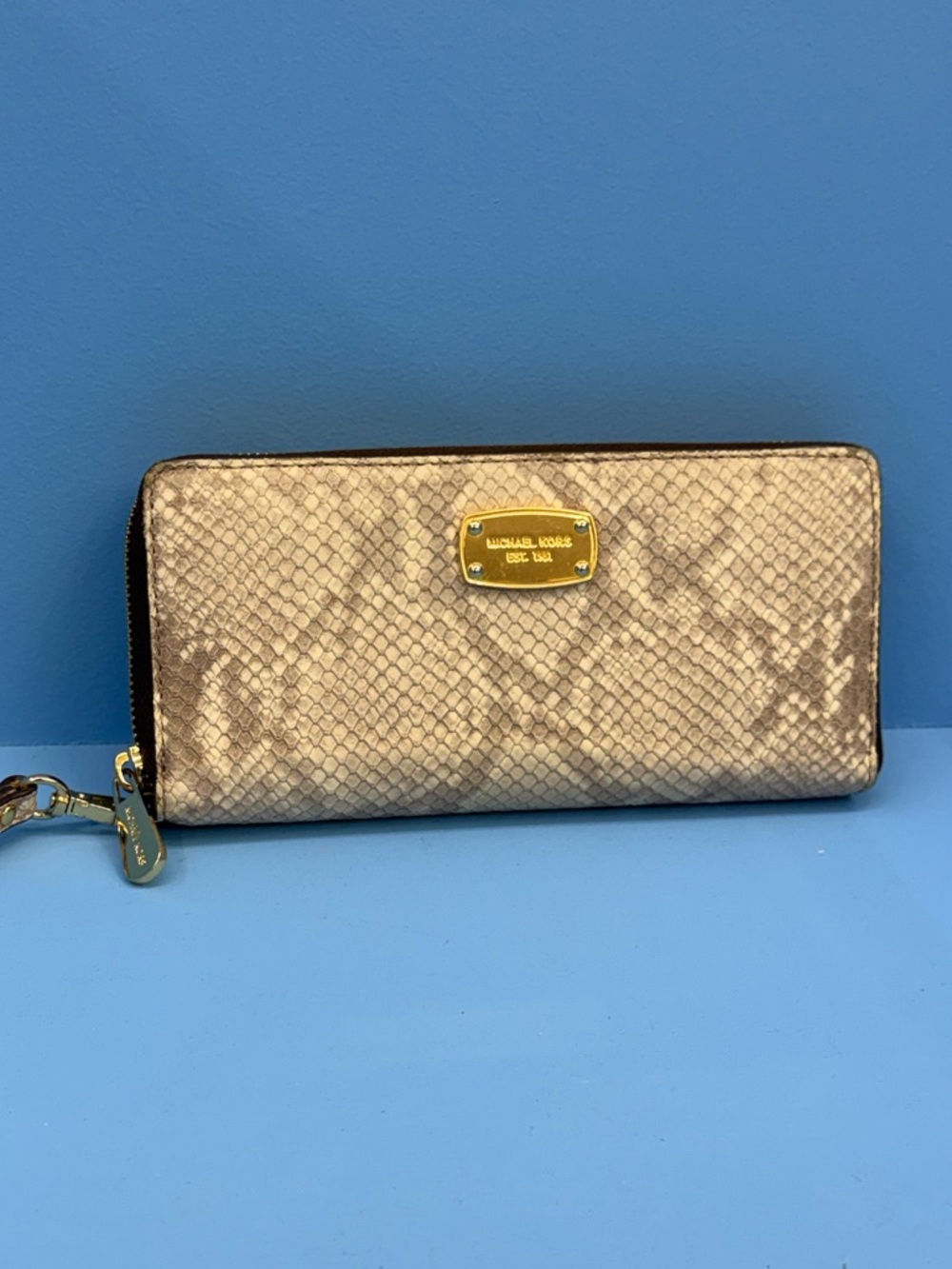 Michael Kors Metallic Snake-Embossed Wristlet Wallet
